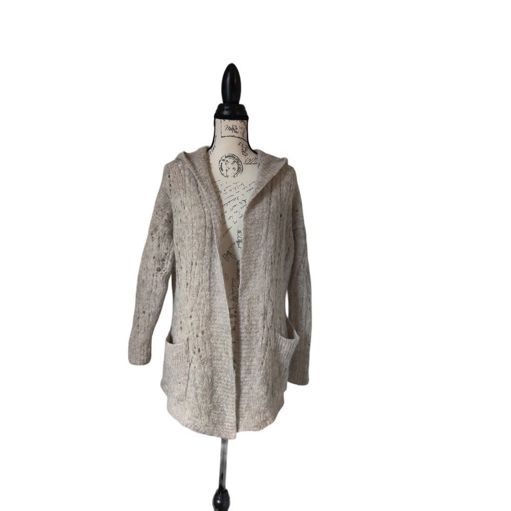 Free People Open Front Hooded Sweater Cardigan Alpaca Blend Sz S Neutral Color